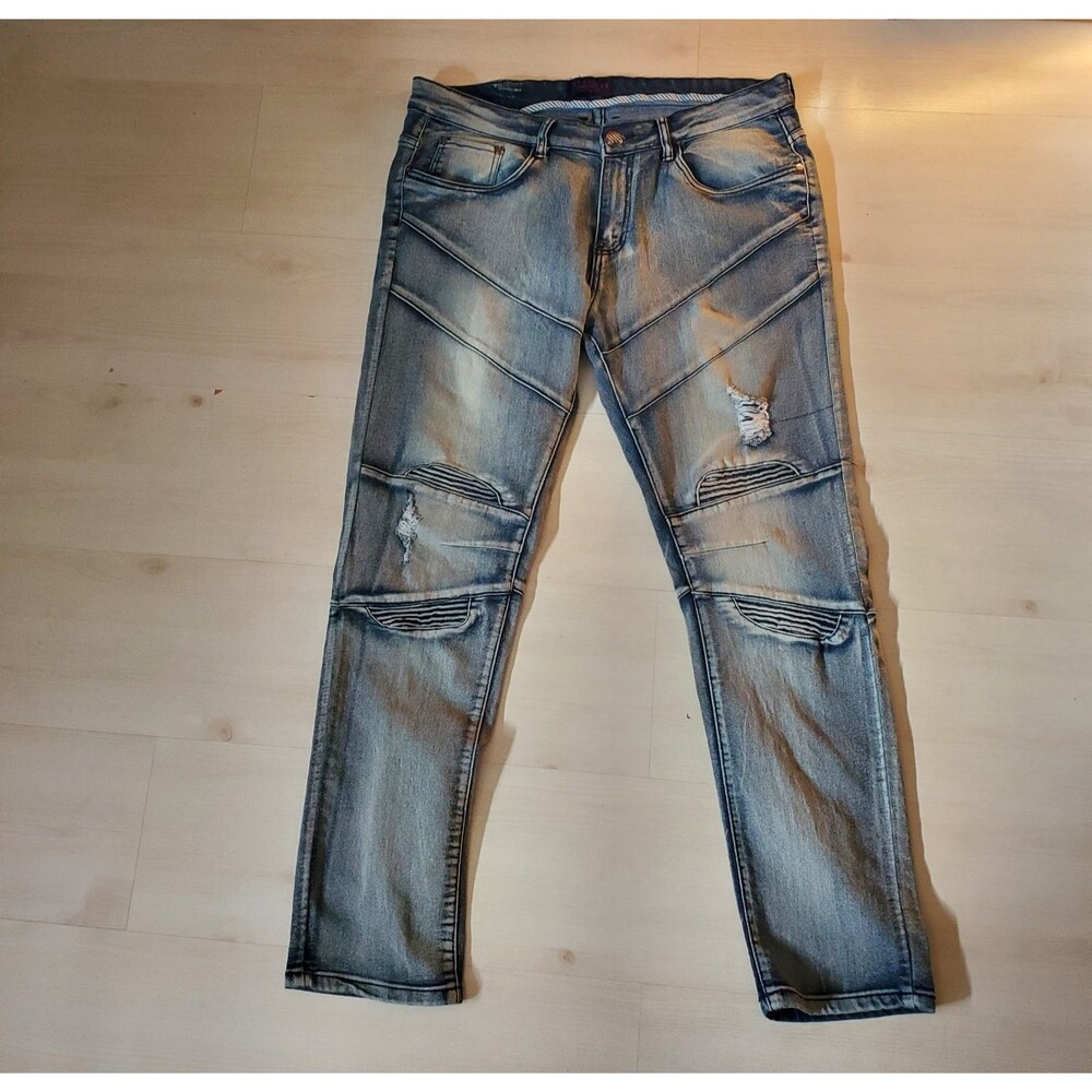 Imperious Distressed Moto Men's Denim Jeans Size 36x32